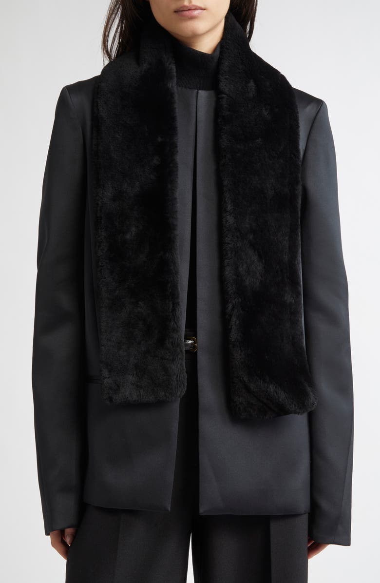 TOTEME Genuine Shearling Tuxedo Scarf, Alternate, color, Black