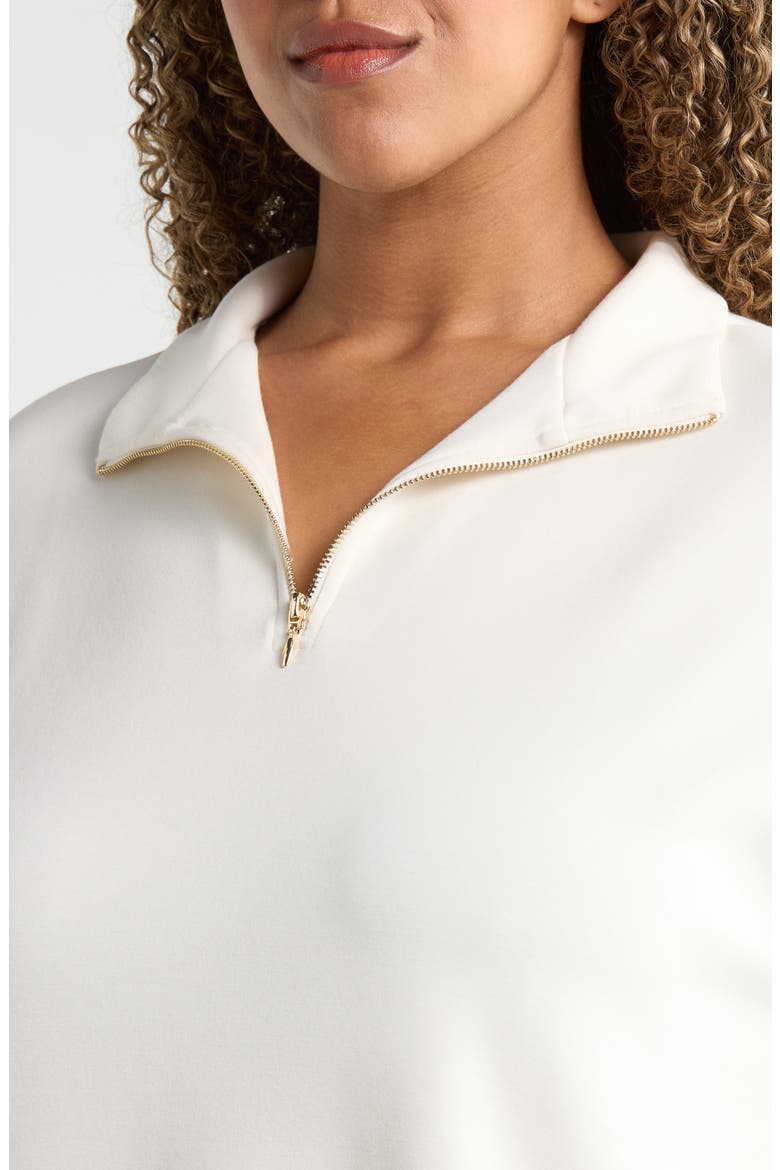 Half Zip Short Sleeve Scuba Top, Alternate, color, GARDENIA