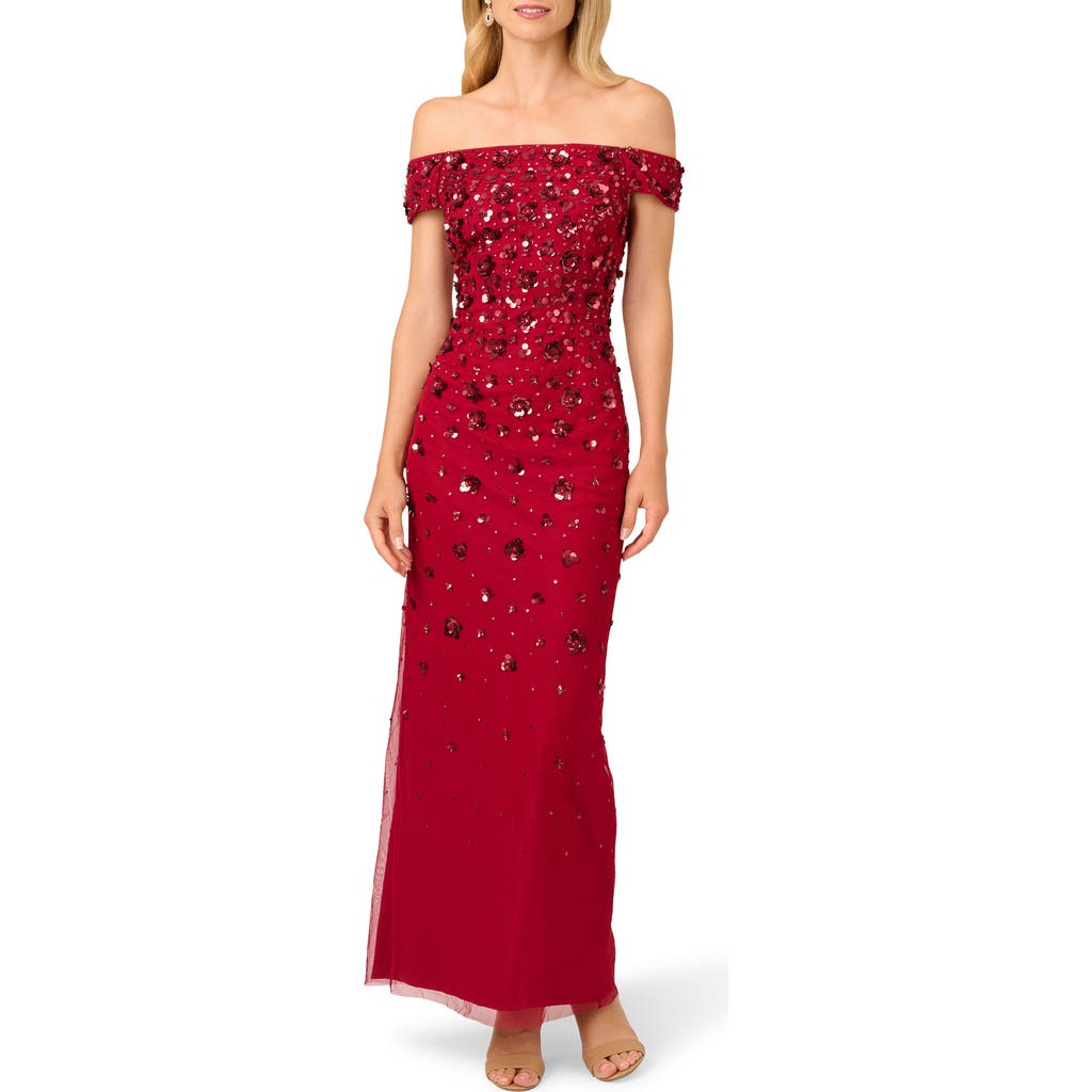 ADRIANNA PAPELL ADRIANNA PAPELL OFF THE SHOULDER BEADED COLUMN GOWN