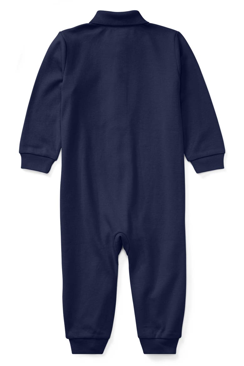 Solid Cotton Interlock Polo Romper, Alternate, color, REFINED NAVY