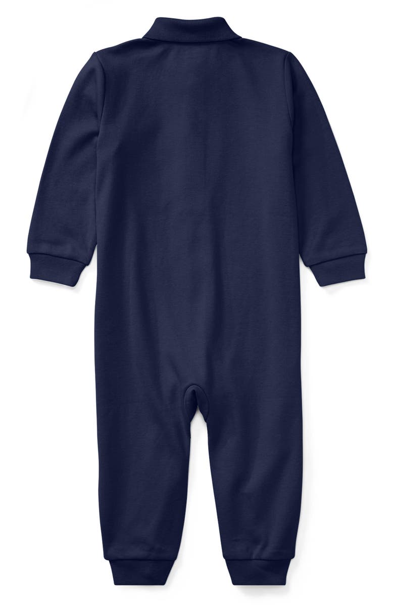 Ralph Lauren Solid Cotton Interlock Polo Romper, Alternate, color, Refined Navy