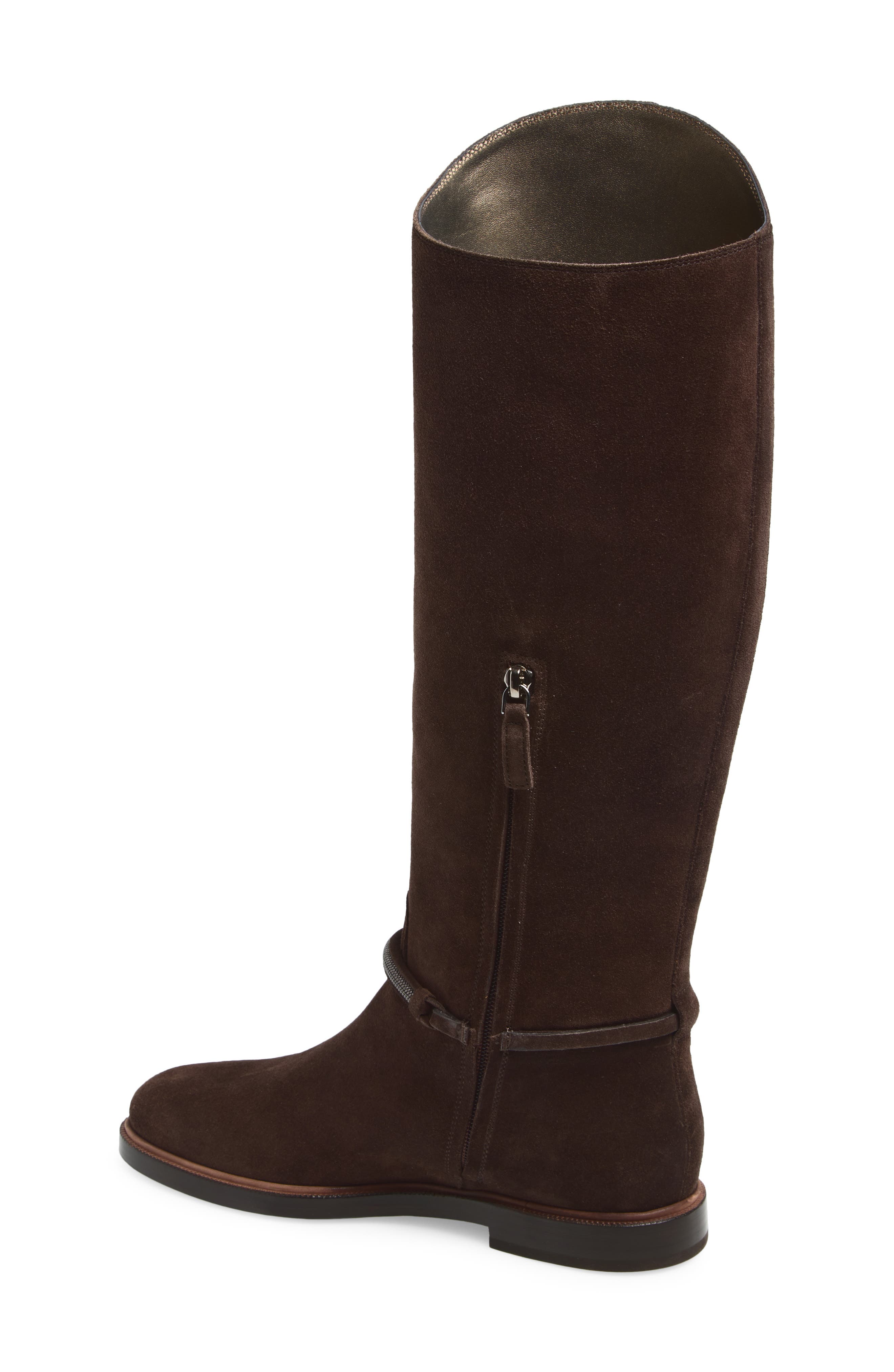 Brunello Cucinelli Monili Trim Tall Suede Riding Boot, Alternate, color, C9795 Pepper