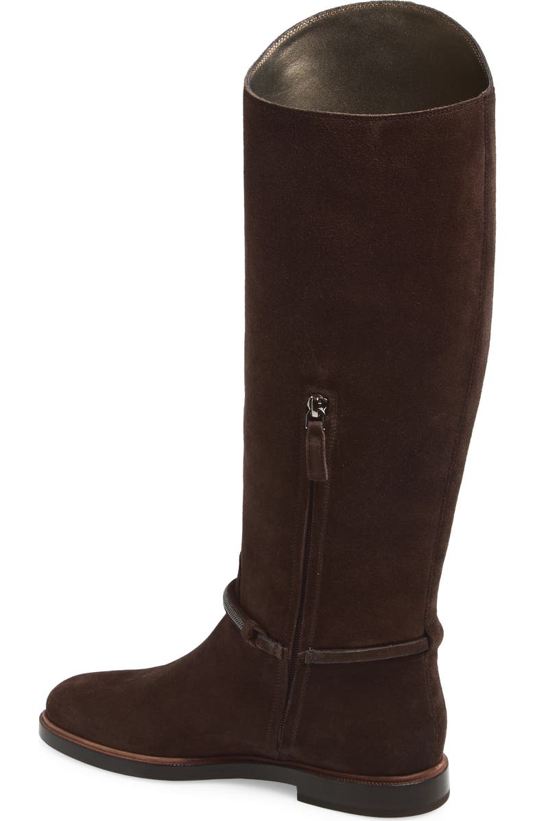 Brunello Cucinelli Monili Trim Tall Suede Riding Boot, Alternate, color, C9795 Pepper