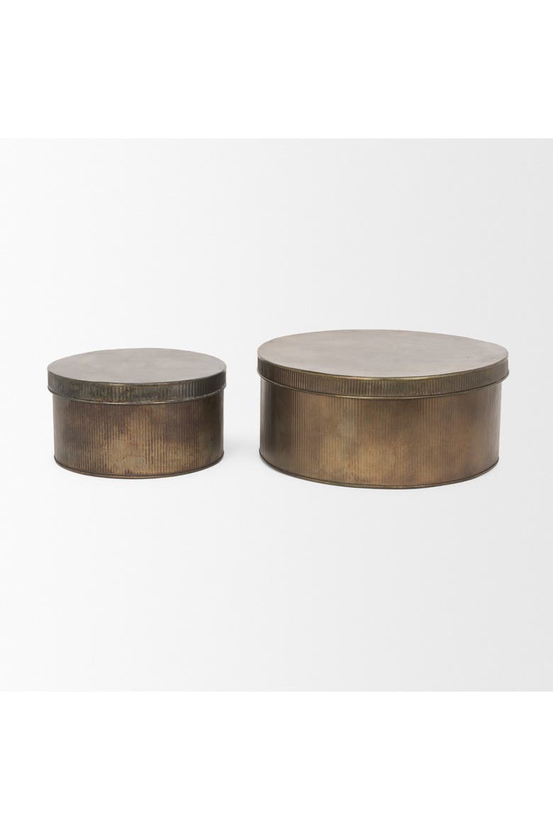 Josephine Round Antique Set of 2 Metal Boxes, Main, color, Gold