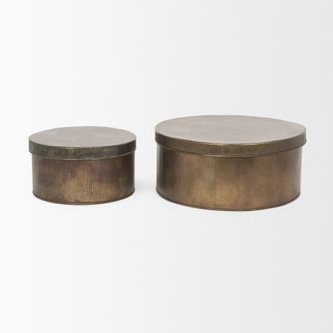 Josephine Round Antique Set of 2 Metal Boxes