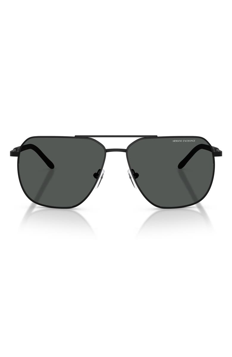 AX Armani Exchange 59mm Pilot Sunglasses, Main, color, Matte Black / Dark Grey
