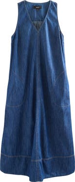 NEXT V-Neck Denim Maxi Dress with Pockets