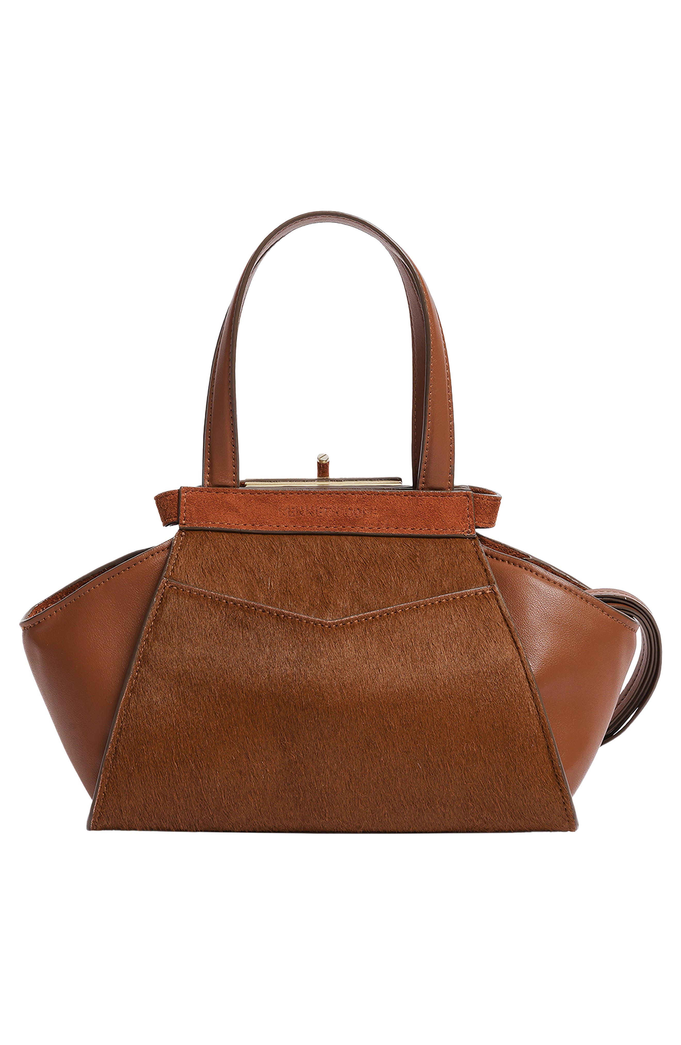 Crosby Small Leather & Haircalf Satchel, Alternate, color, SADDLE