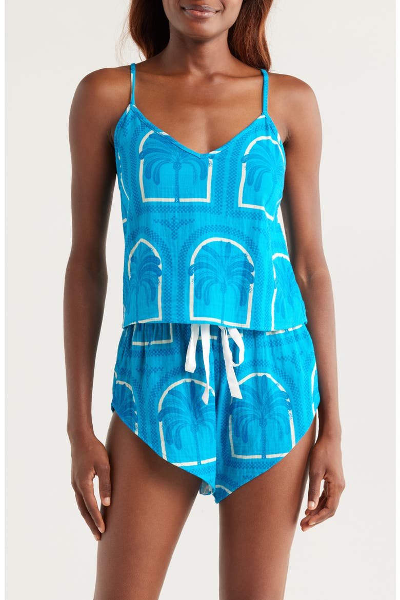 Print Crop Camisole & Tap Shorts Set, Main, color, RESORT PALMS