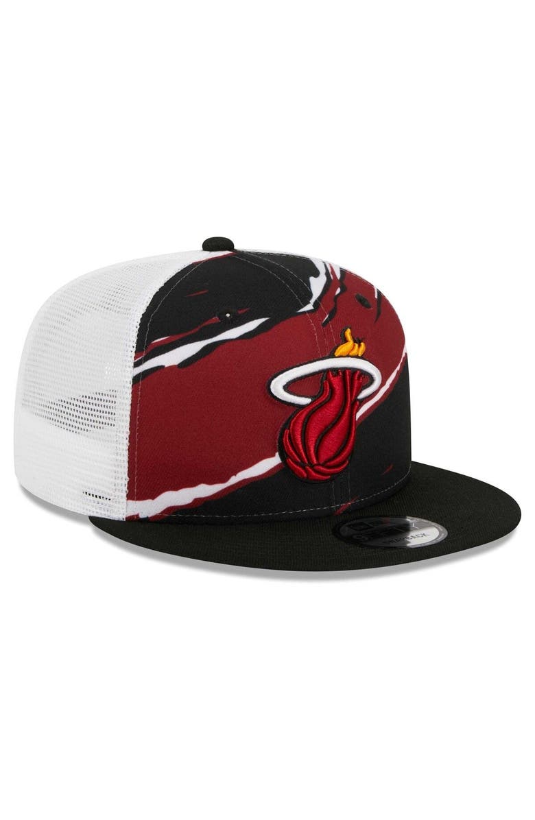 New Era Men's New Era Black/White Miami Heat Tear Trucker 9FIFTY Adjustable Hat, Alternate, color, Black