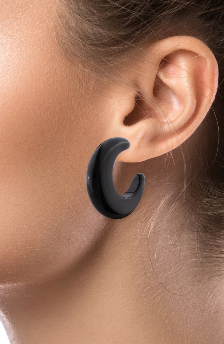 JARDIN Resin Hoop Earrings, Alternate, color, Black