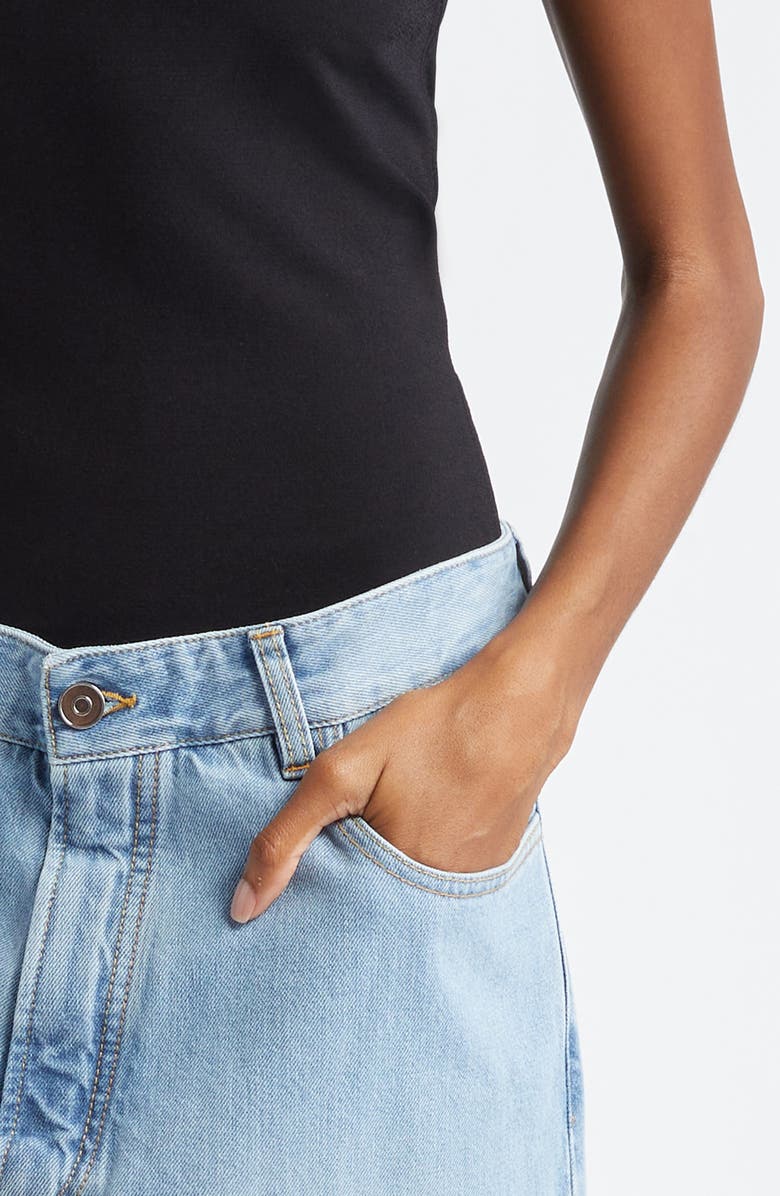 Alaïa Mixed Media Jeans & Tank Jumpsuit, Alternate, color, Bleu Clair