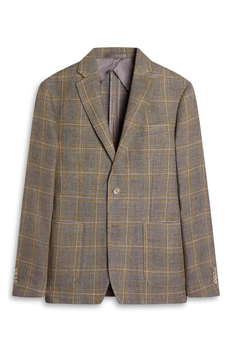 Windowpane Check Cotton & Linen Blazer, Alternate, color, KHAKI