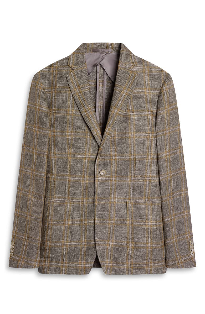 Bugatchi Windowpane Check Cotton & Linen Blazer, Alternate, color, Khaki