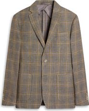 Bugatchi Windowpane Check Cotton & Linen Blazer