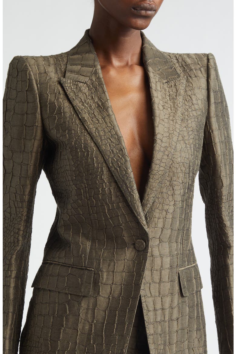 Crocodile Linen & Silk Blend Jacquard Jacket, Alternate, color, OLIVE GREEN
