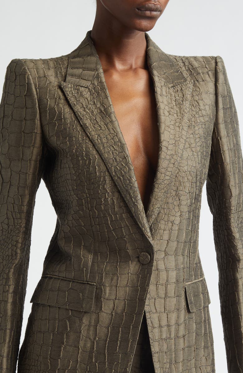 TOM FORD Crocodile Linen & Silk Blend Jacquard Jacket, Alternate, color, Olive Green