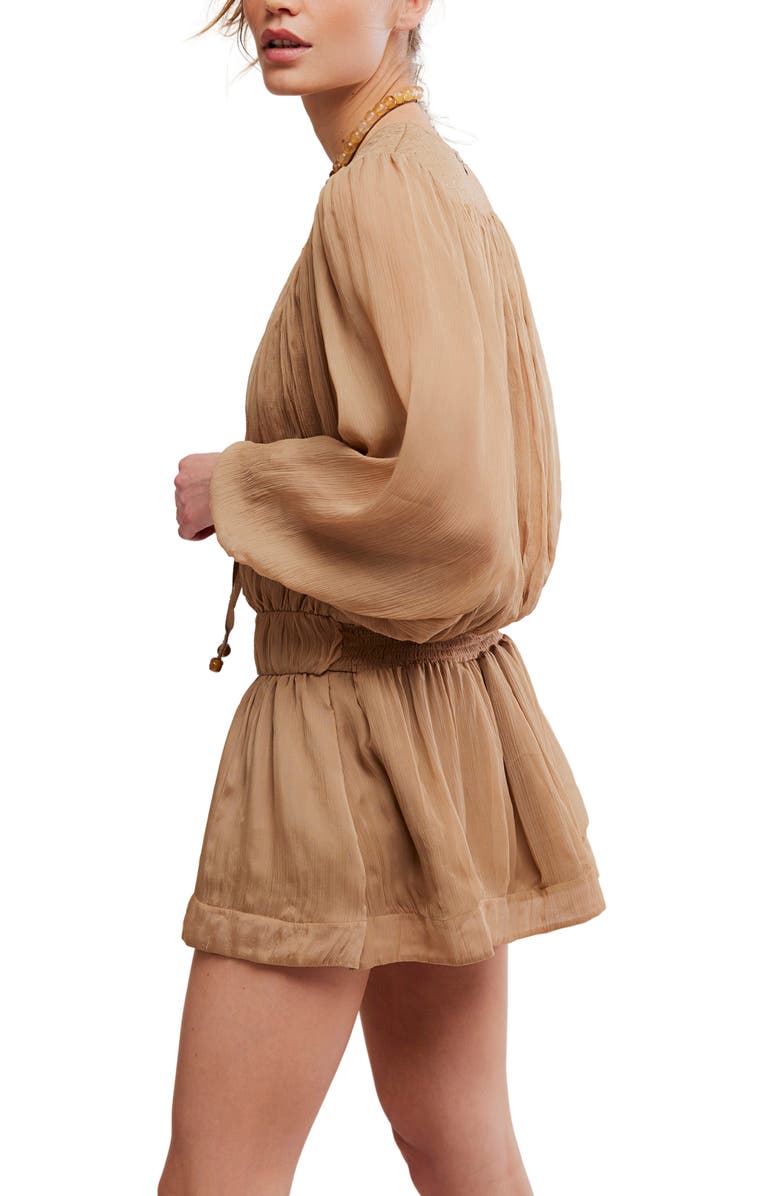 Free People Sunbeam Long Sleeve Cotton Blend Minidress, Alternate, color, Tannin