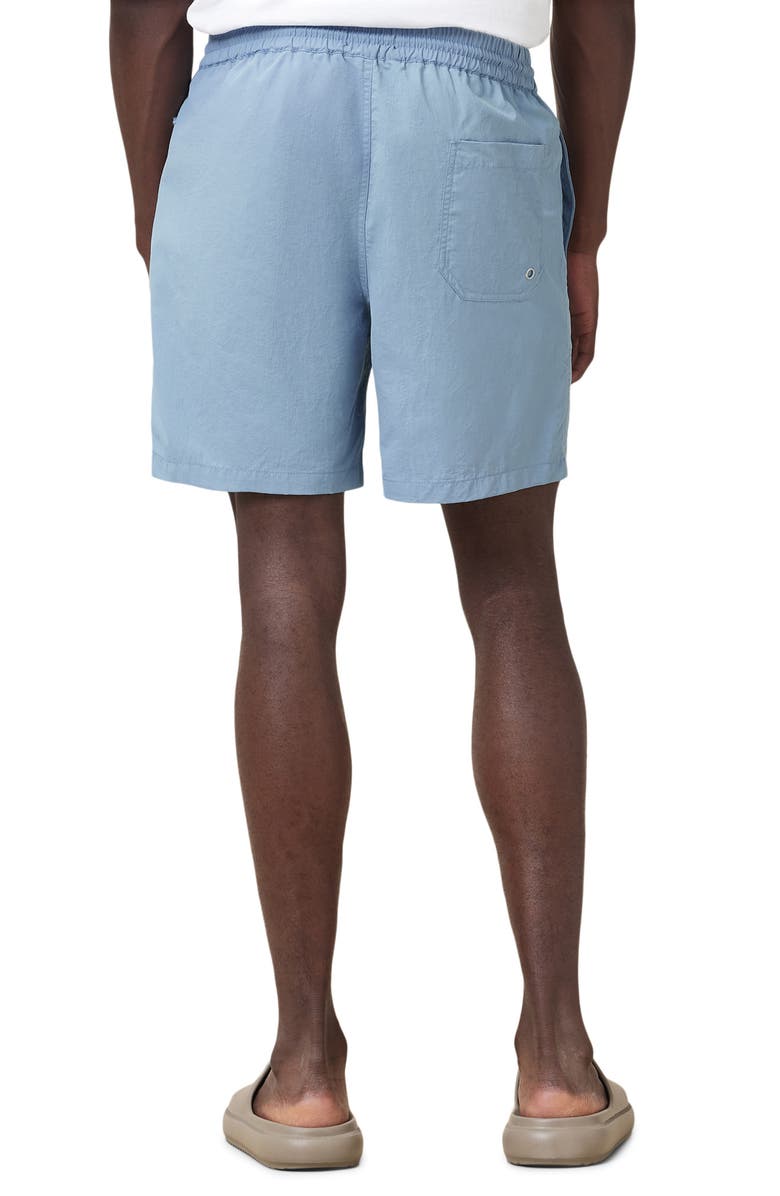 AllSaints Underground Logo Print Swim Trunks, Alternate, color, Bondi Blue