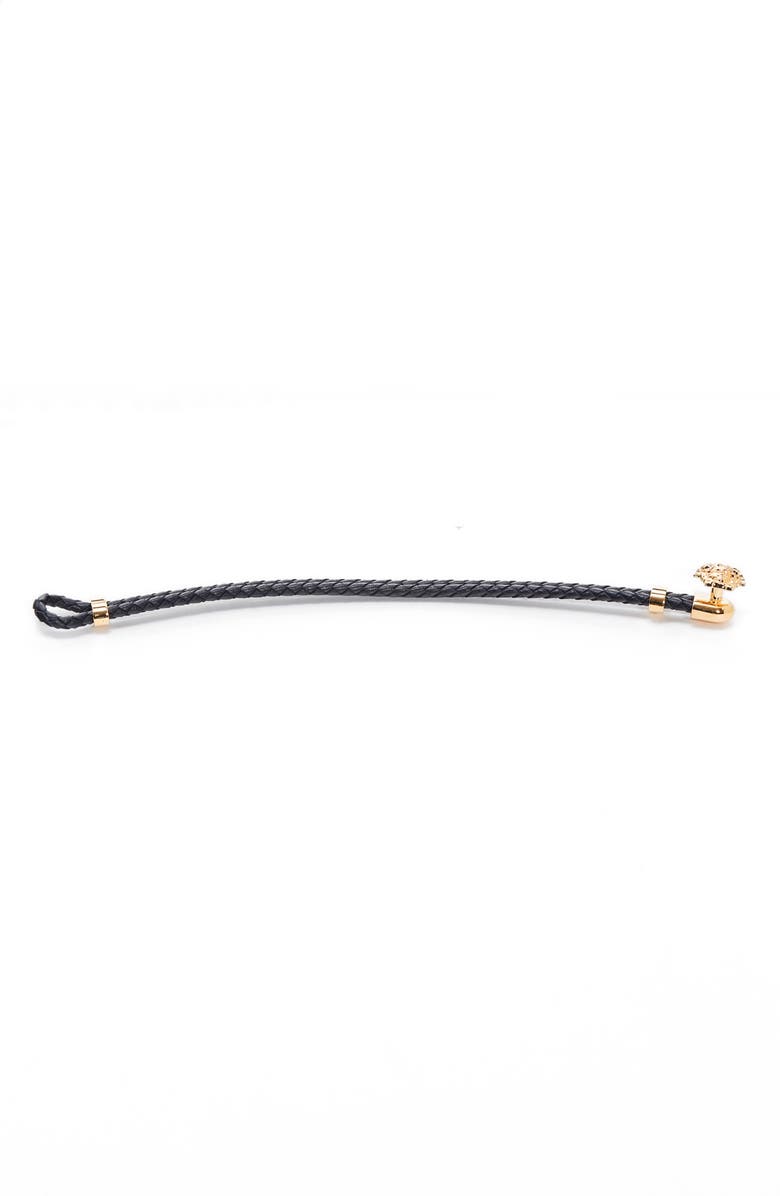 Versace Medusa Braided Leather Bracelet, Alternate, color, Black