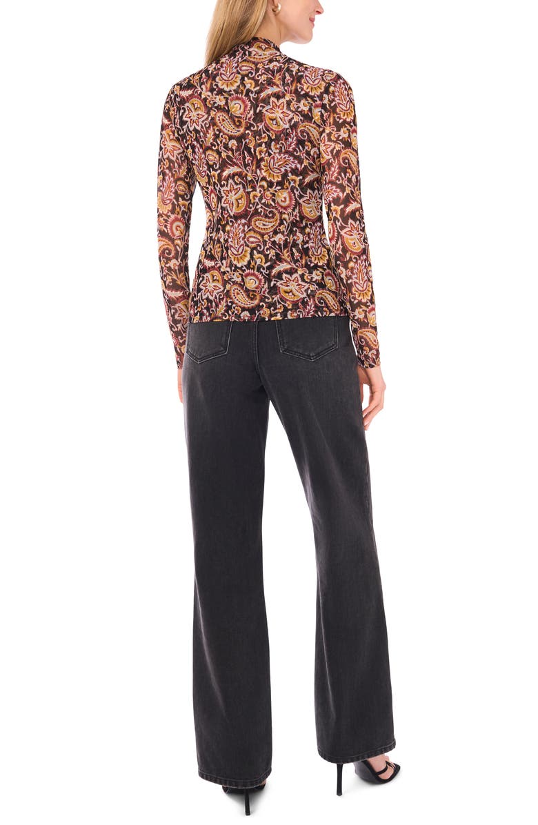 Ted Baker Paisley Mock Neck Long Sleeve Mesh Top, Alternate, color, Chai Tea