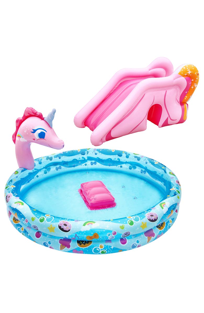 Banzai Spray 'N Splash 78 x 60 x 32" Unicorn Inflatable Pool, Alternate, color, Multicolored