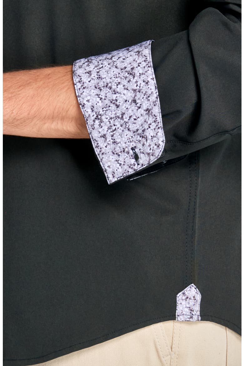 Solid Recycled 4-Way Stretch Performance Stand Collar Shirt, Alternate, color, BLACK