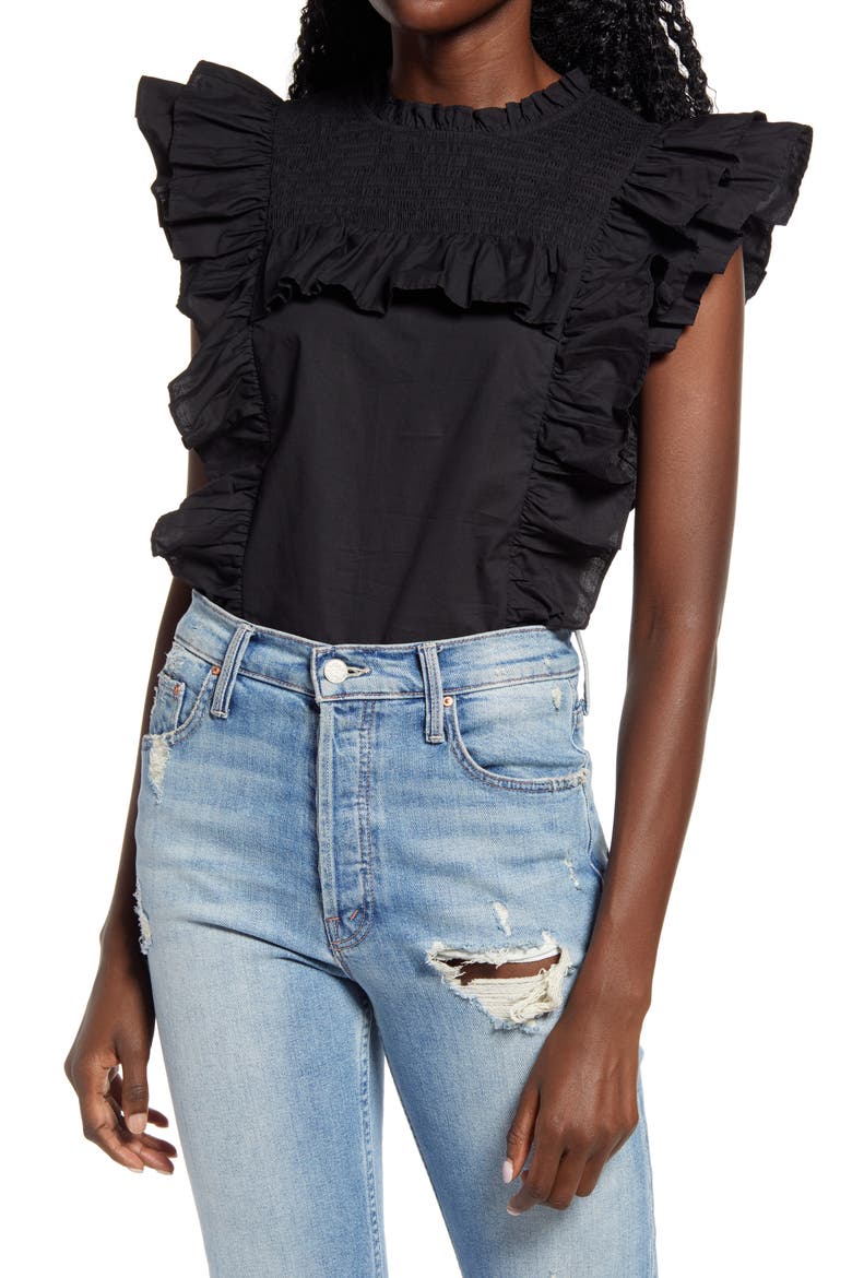 Ruffle Top, Main, color, BLACK
