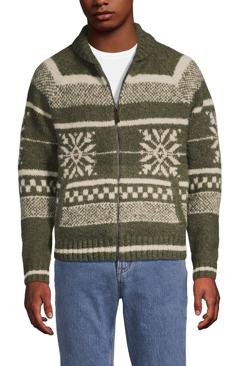 Lands' End Long Sleeve Wool Blend Full Zip Cardigan, Alternate, color, Green Heather