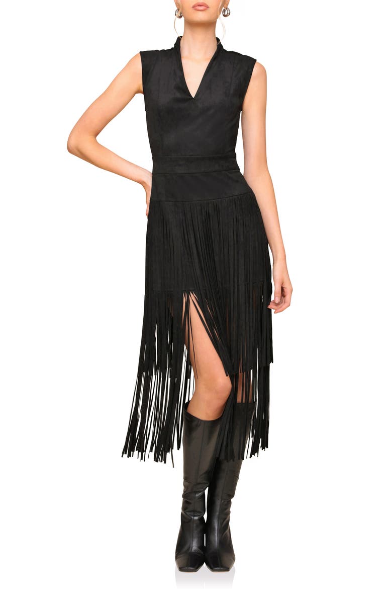 Sleeveless Fringe Dress, Main, color, BLACK