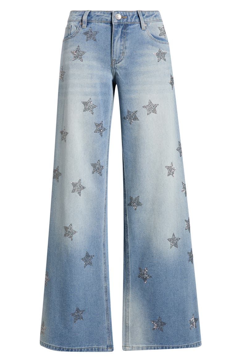 Star Studded Low Rise Wide Leg Jeans, Alternate, color, VINTAGE LIGHT WASH