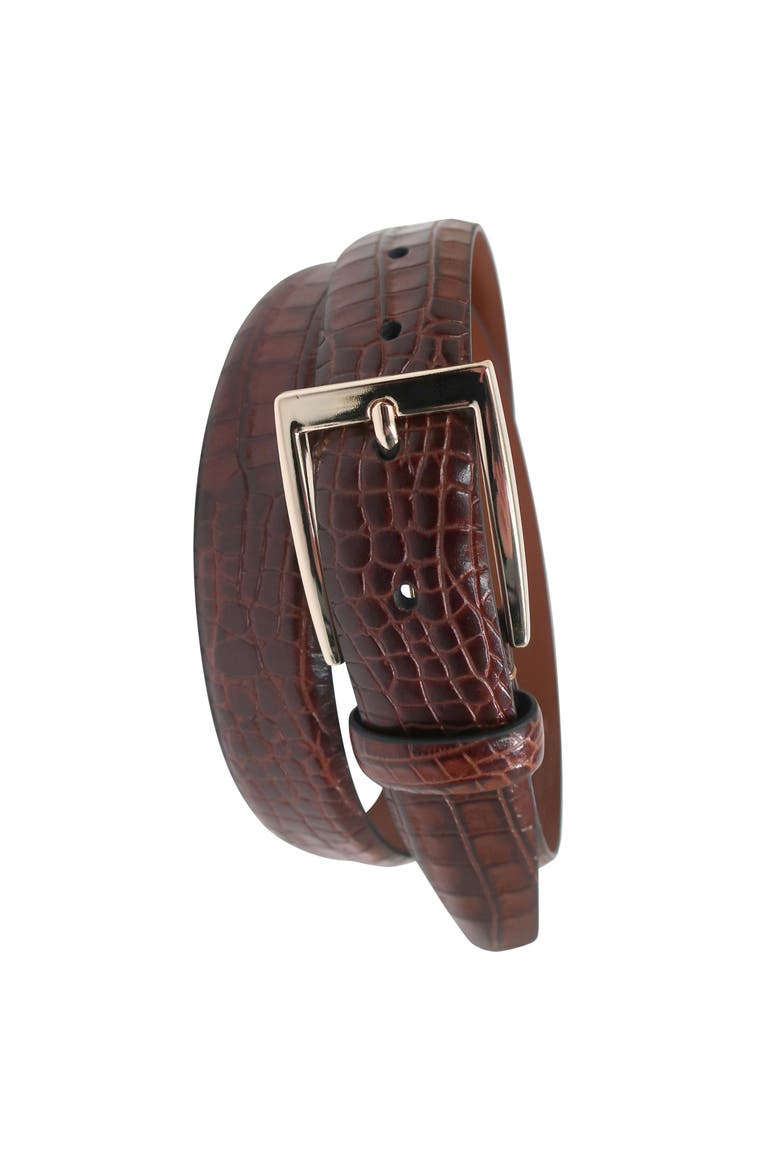 Crocodile Embossed Leather Belt, Alternate, color, Medium Brown