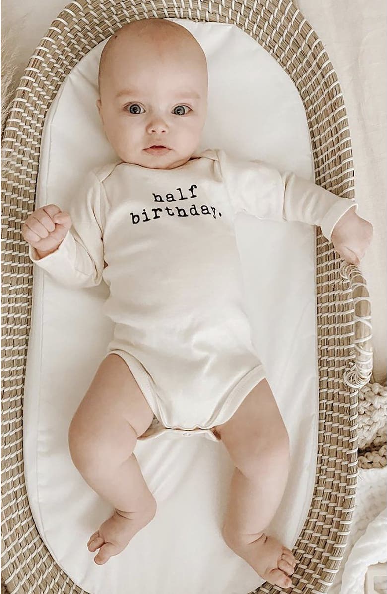 Tenth & Pine Half Birthday - Organic Long Sleeve Baby Bodysuit, Alternate, color, 