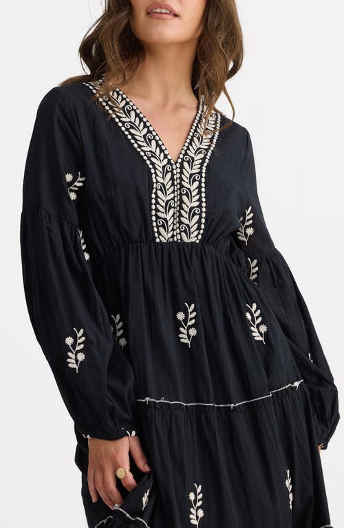 Talisman The Label Vadella Embroidered Long Sleeve Midi Dress In Black