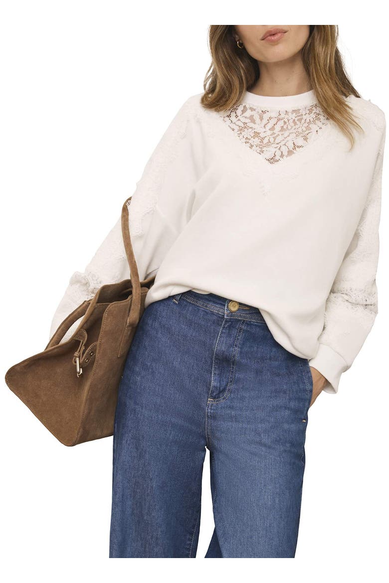 Lace Detail Sweatshirt, Main, color, Ivory
