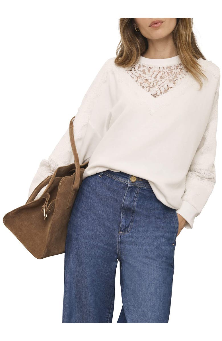 MINT VELVET Lace Detail Sweatshirt, Main, color, Ivory