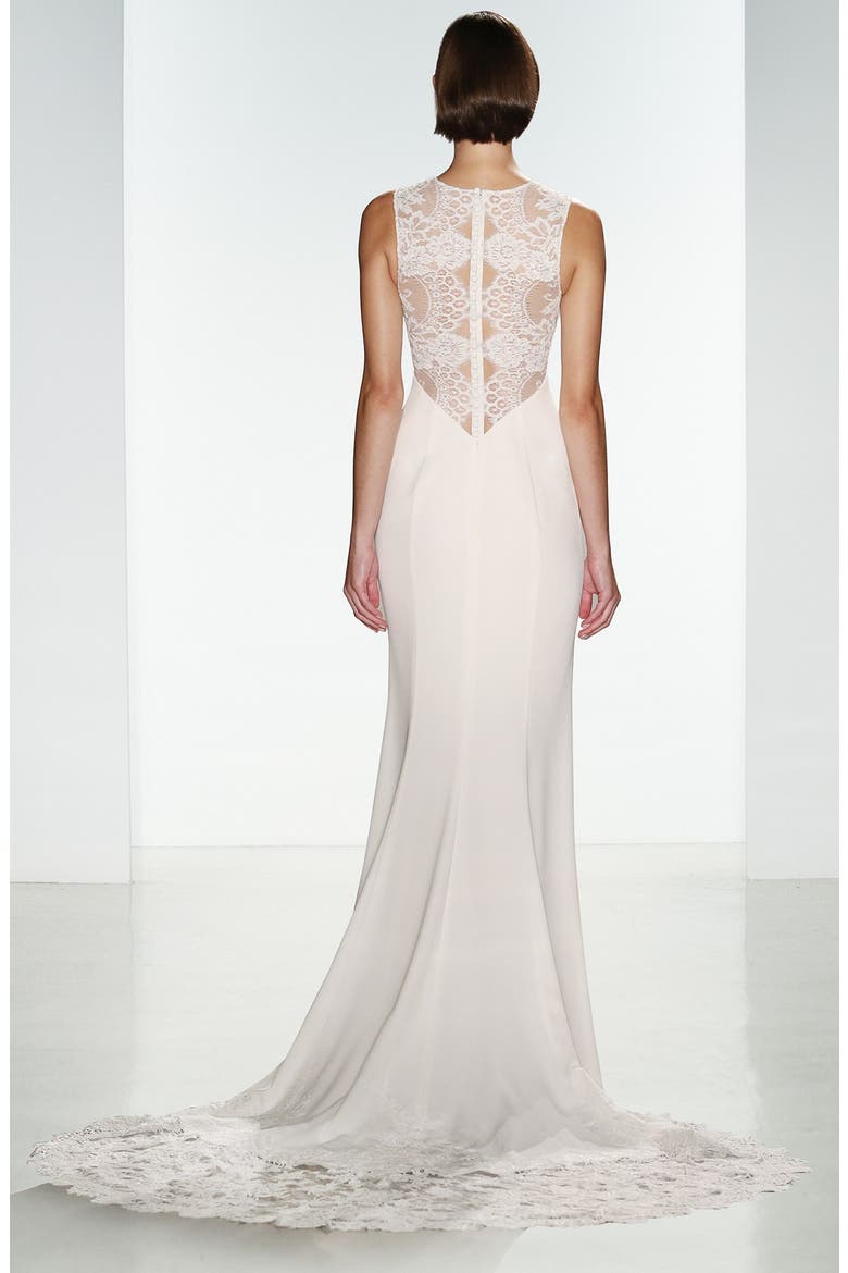 nouvelle AMSALE Myka Sleeveless Illusion Lace & Crepe Column Gown ...