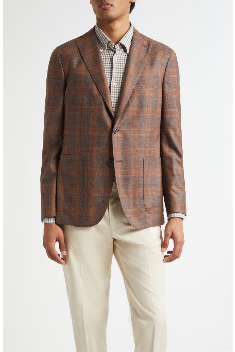 K-Jacket Brown & Red Check Wool Blend Sport Coat, Main, color, RUST