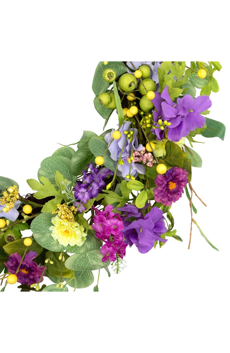 Northlight Eucalyptus and Hydrangea Artificial Spring Floral Wreath - 24" - Purple, Alternate, color, Purple