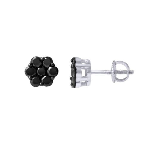 Nova 0.75 Cts Black Diamond Cluster Studs 10K Gold Earrings