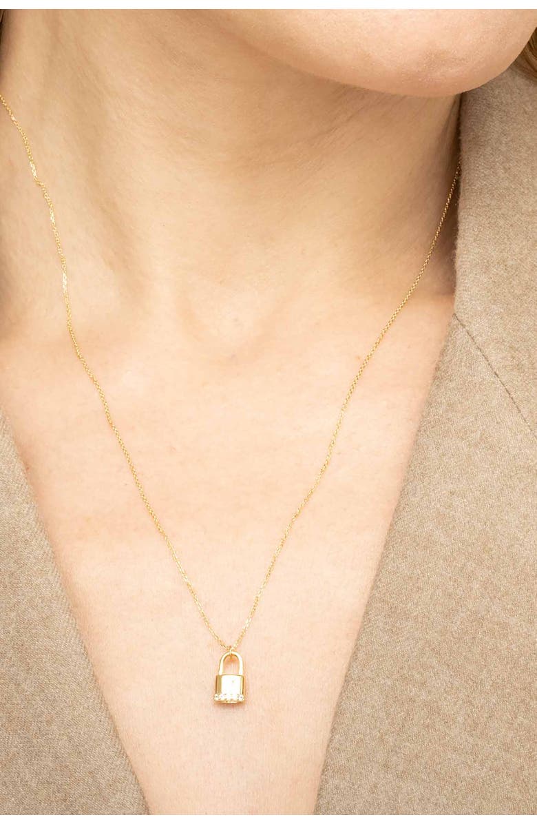 Oradina 14K Yellow Gold Lexington Lock Pendant Necklace, Alternate, color, Yellow Gold