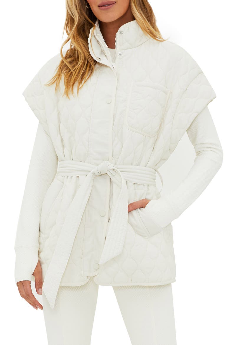 Glenn Quilted Cap Sleeve Belted Vest, Main, color, SNOW CLOUD
