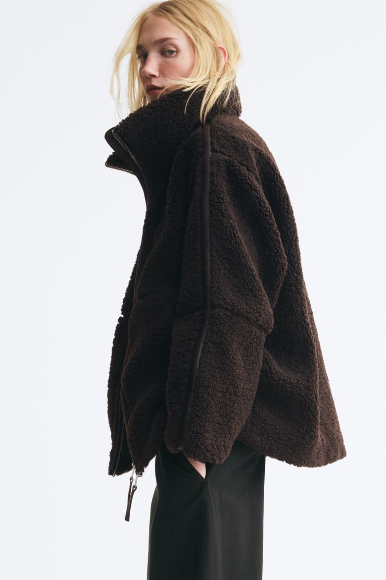 Oversized Teddy Fleece Jacket, Main, color, Dark brown