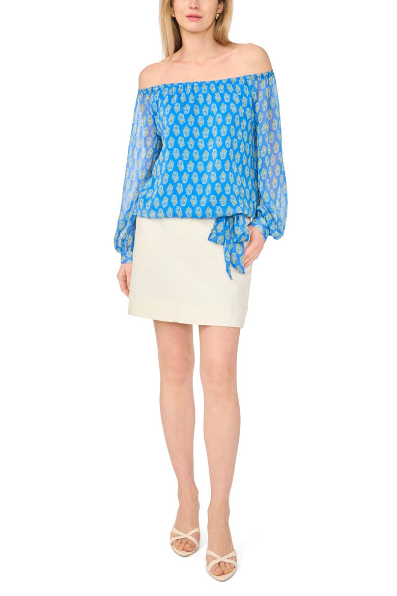 Floral Off the Shoulder Top, Alternate, color, PALACE BLUE