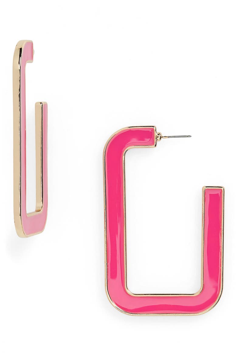 Rectangle Hoop Earrings, Main, color, PINK