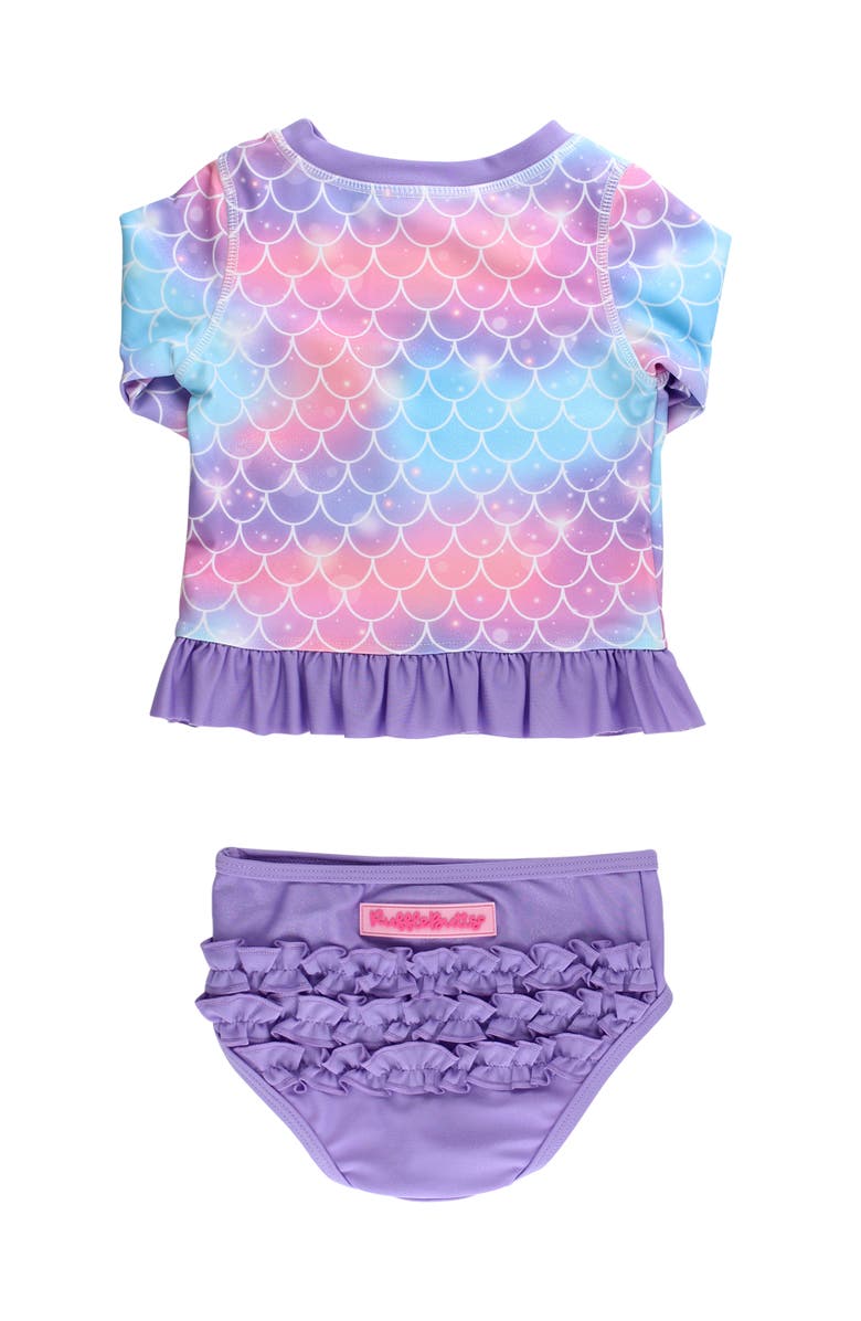 RuffleButts UPF50 Long Sleeve Rash Guard Bikini, Alternate, color, Shimmer Mermaid Tale