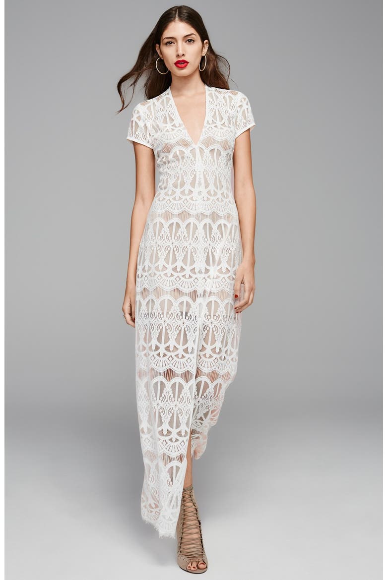 V-Neck Lace Maxi Dress, Alternate, color, WHITE/  NUDE