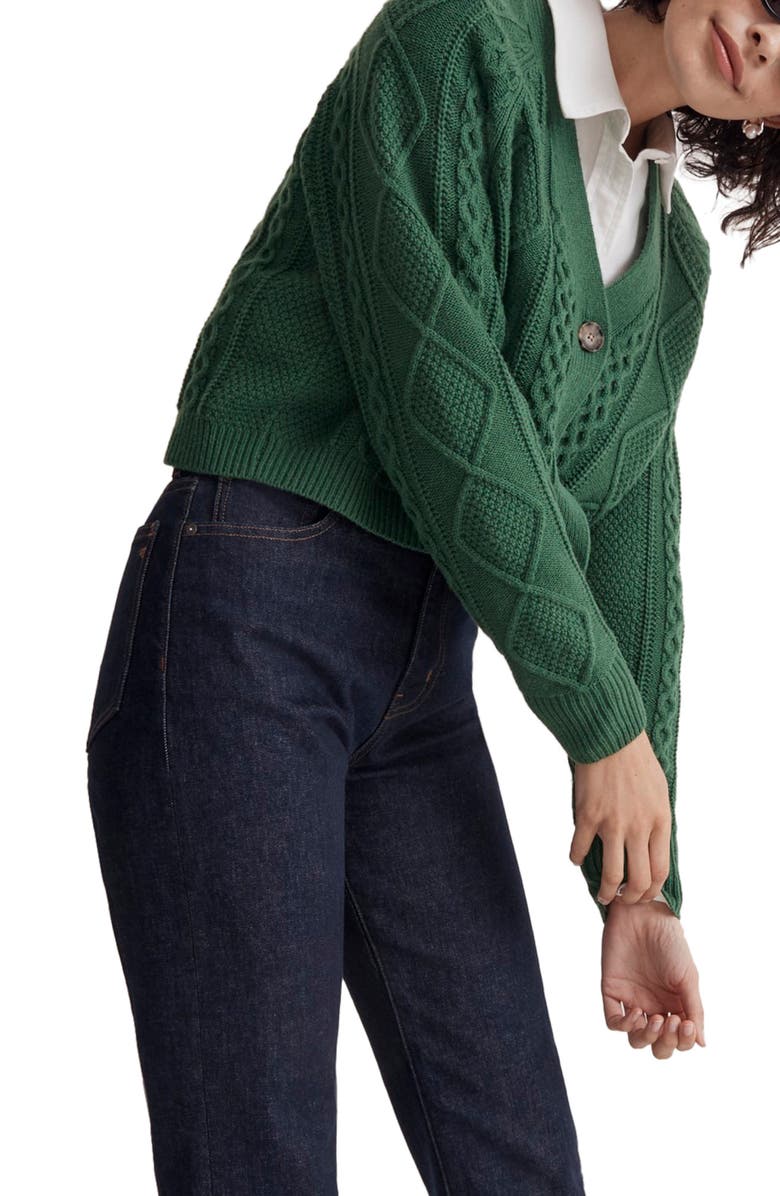 Madewell Cable Crop Cardigan, Alternate, color,