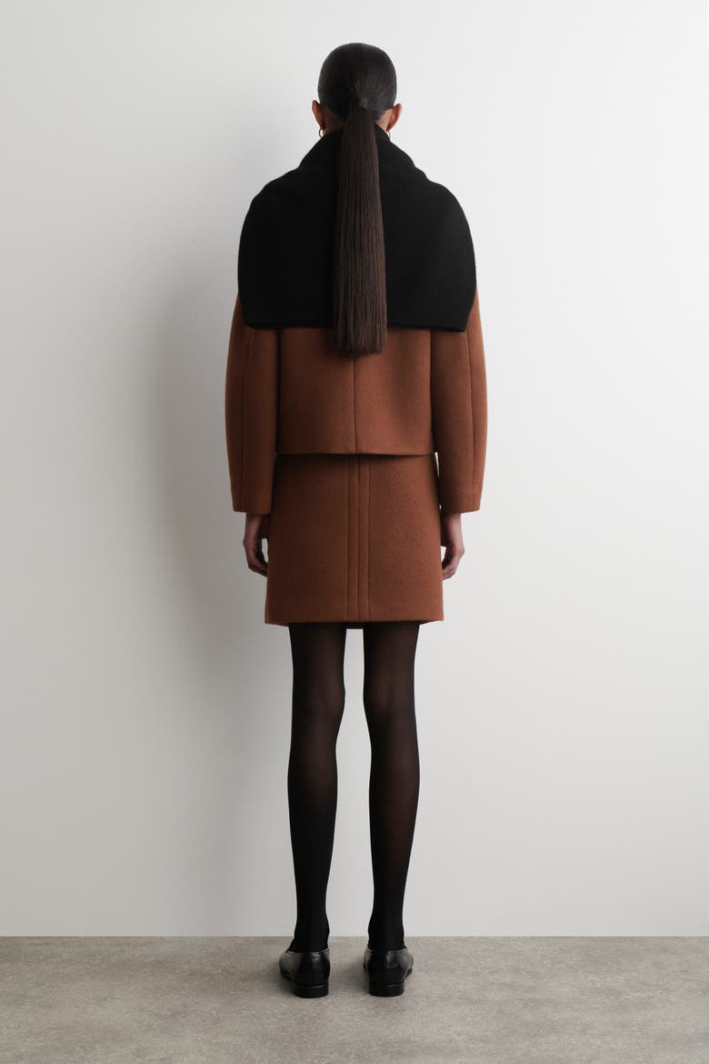 Topstitched Wool Mini Skirt, Alternate, color, BROWN