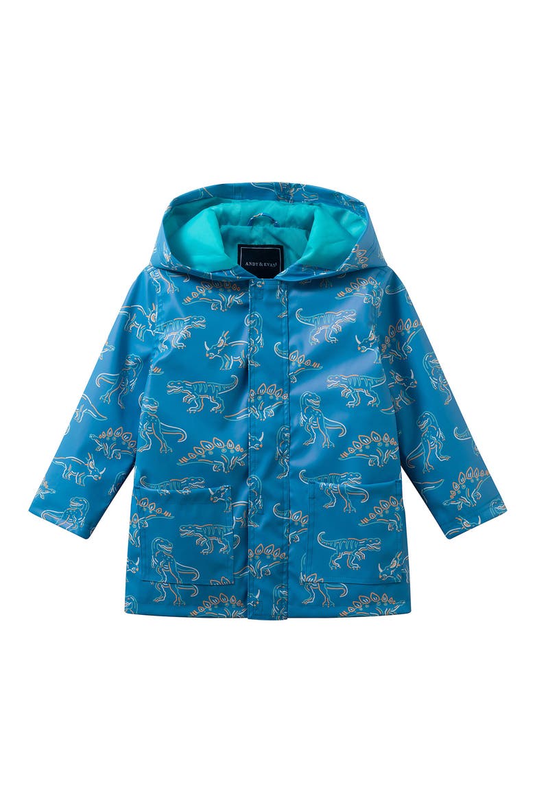 Kids' Patterned Rain Coat, Main, color, BLUE DINO